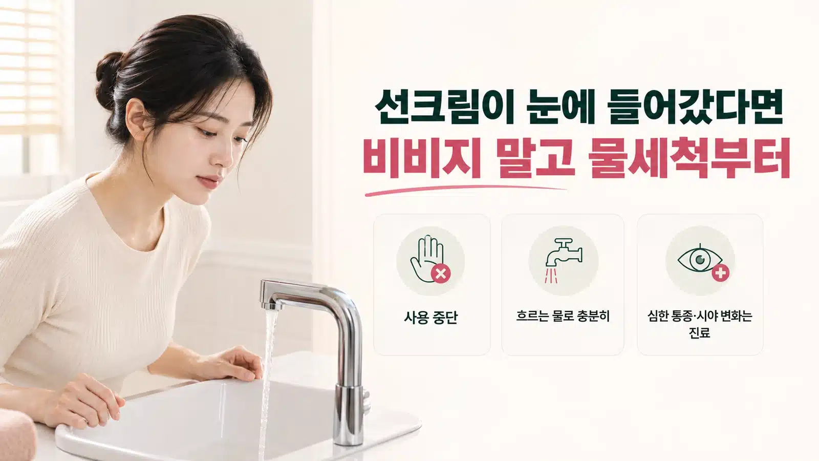 선크림이 눈에 들어갔을 때 물세척 우선순위를 정리한 이미지