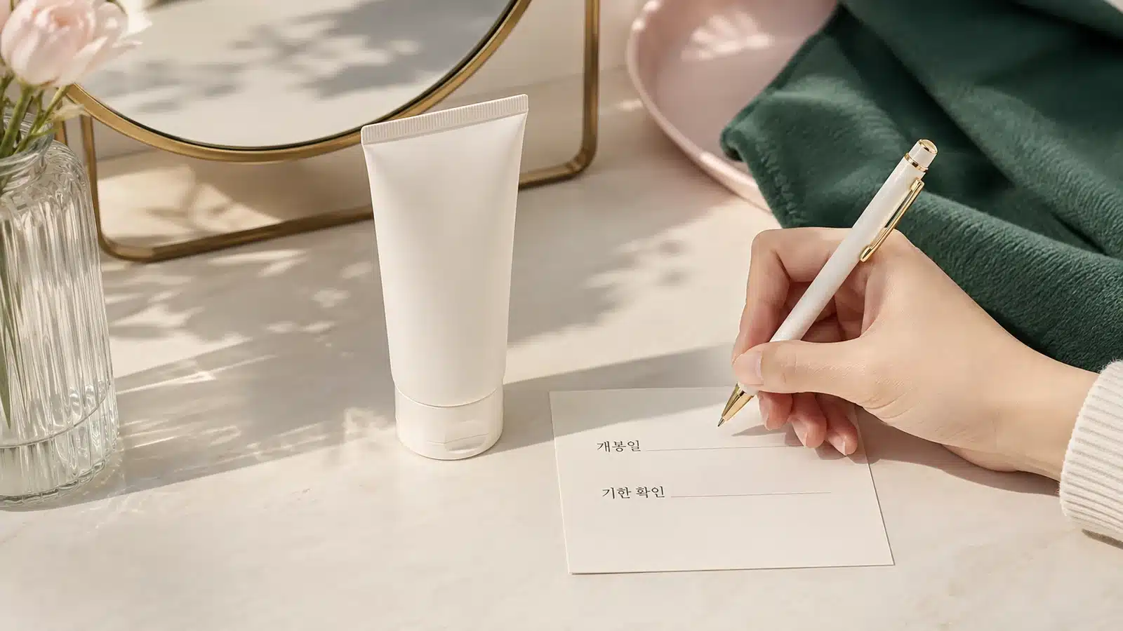 새 선크림을 처음 열 때 개봉일을 따로 기록하는 손