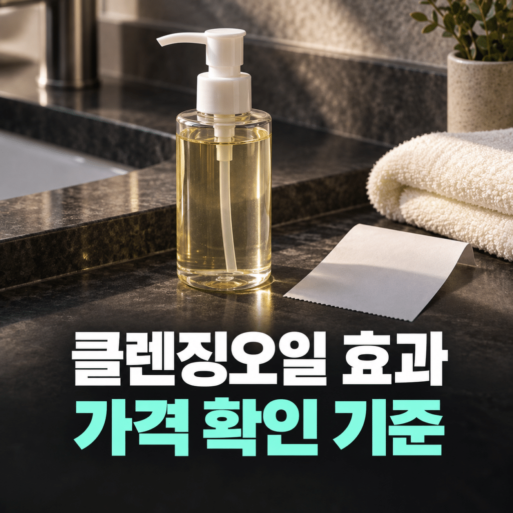 펌프형 오일 용기와 종이가 놓인 세면대