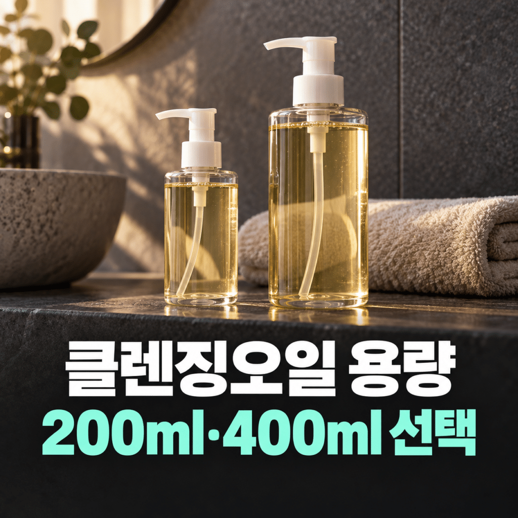 크기가 다른 펌프형 오일 용기 두 개