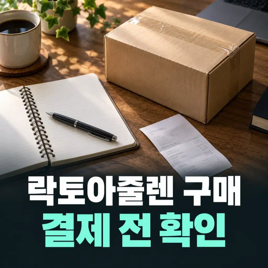 구매 조건을 확인할 때 쓰는 노트와 영수증, 포장 상자를 표현한 이미지